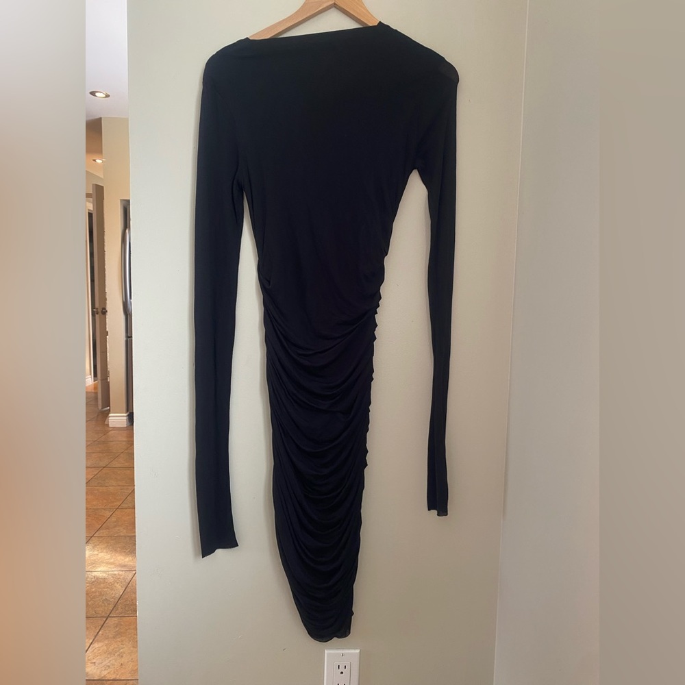 Helmut Lang Asymmetric Ruched Mini Dress Sz Small Minimalist Dark Academia Goth - Picture 5 of 9